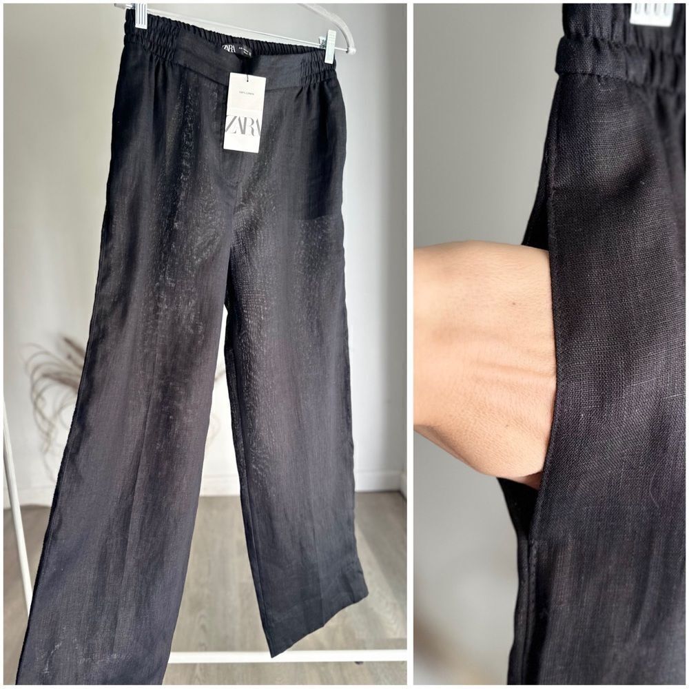 ZARA 100% LINEN STRAIGHT LEG PANTS - Picture 2 of 6